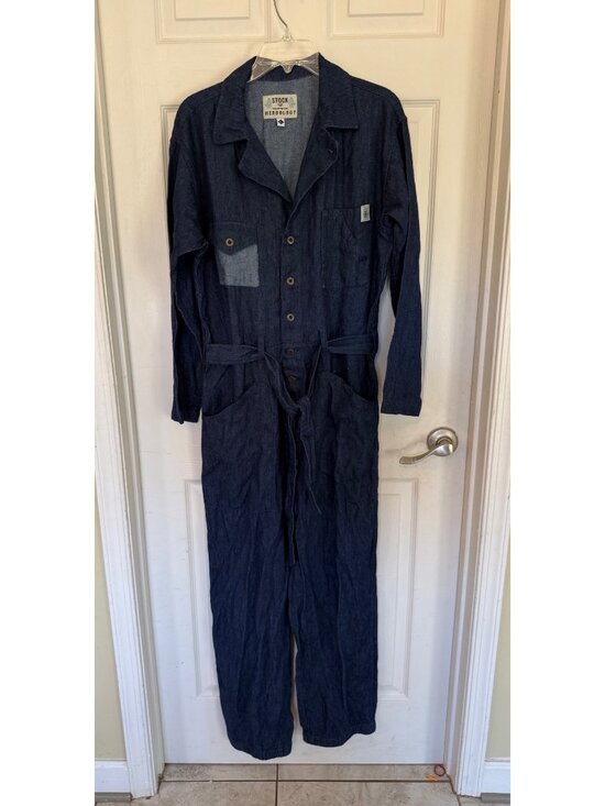 Stock Pants - Stock MFG Herbology Denim Long Sleeve Wide Leg Jumpsuit Women's Large